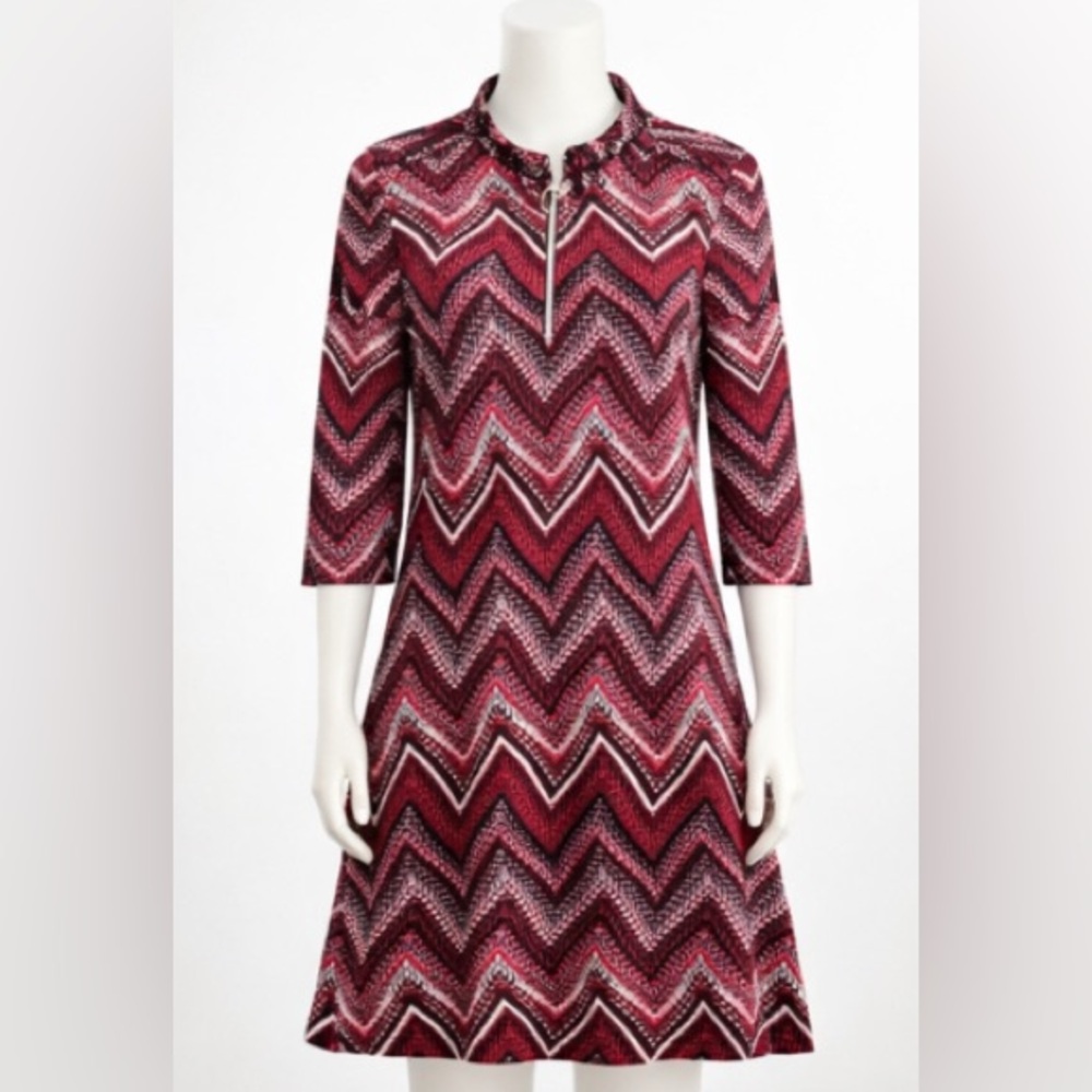 Ava & Grace Red & Black Zig Zag Geometric Quarter Zip Midi Dress NWT Y2K